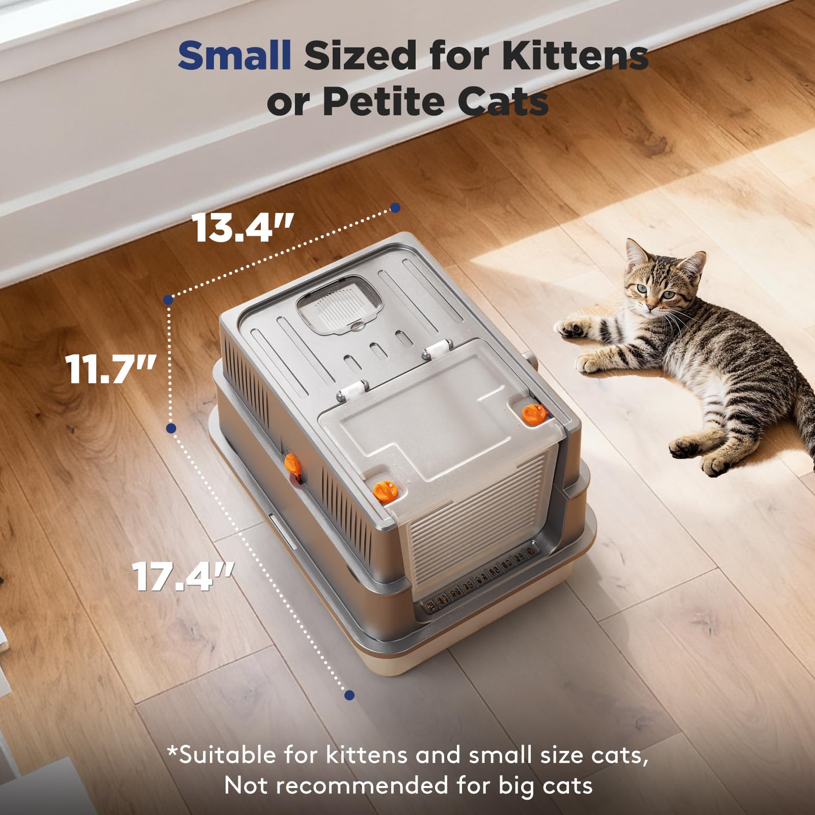 FURTIME Pequeña caja de arena cerrada de acero inoxidable con tapa para gatitos | Caja de arena de metal para gatos pequeños, caja para gatos con caja de alta cara y cuchara, sin olor, antifugas, color gris