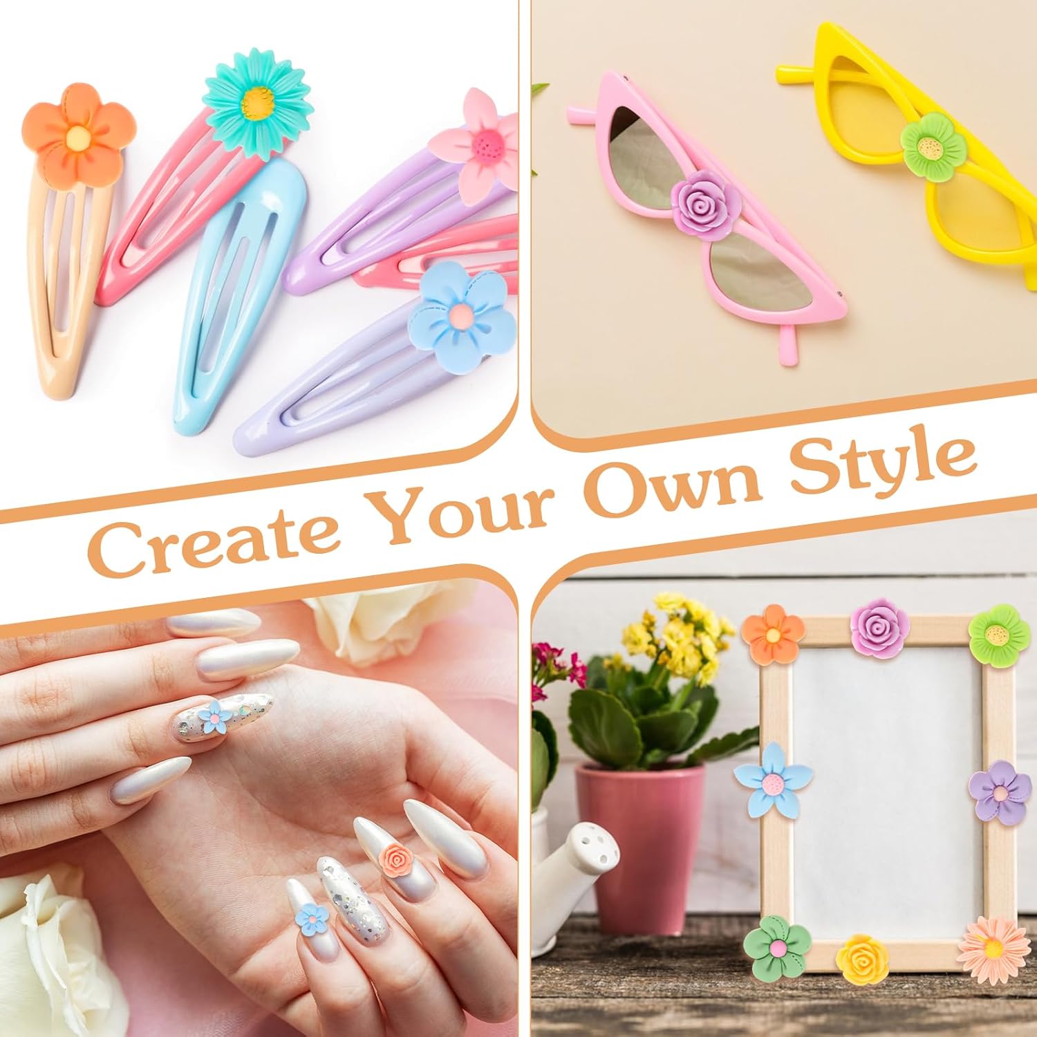 100 Pcs Flatback Slime Charms, Mini Flower Charms for Craft, Resin Flower Beads, Mixed Color Cabochons Charm for Jewelry Making Phone Junk Case Scrapbooking Embellishments Hair Clip - Image 4