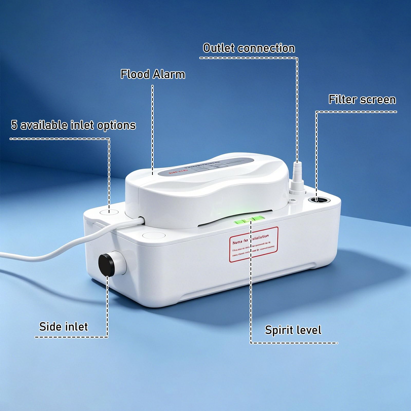EXLECO Kondensatpumpe 1800ml 360L/H für 1-30HP Stand Klimaanlage mit Überlaufalarm, 5m Schlauch, 6m Förderhöhe