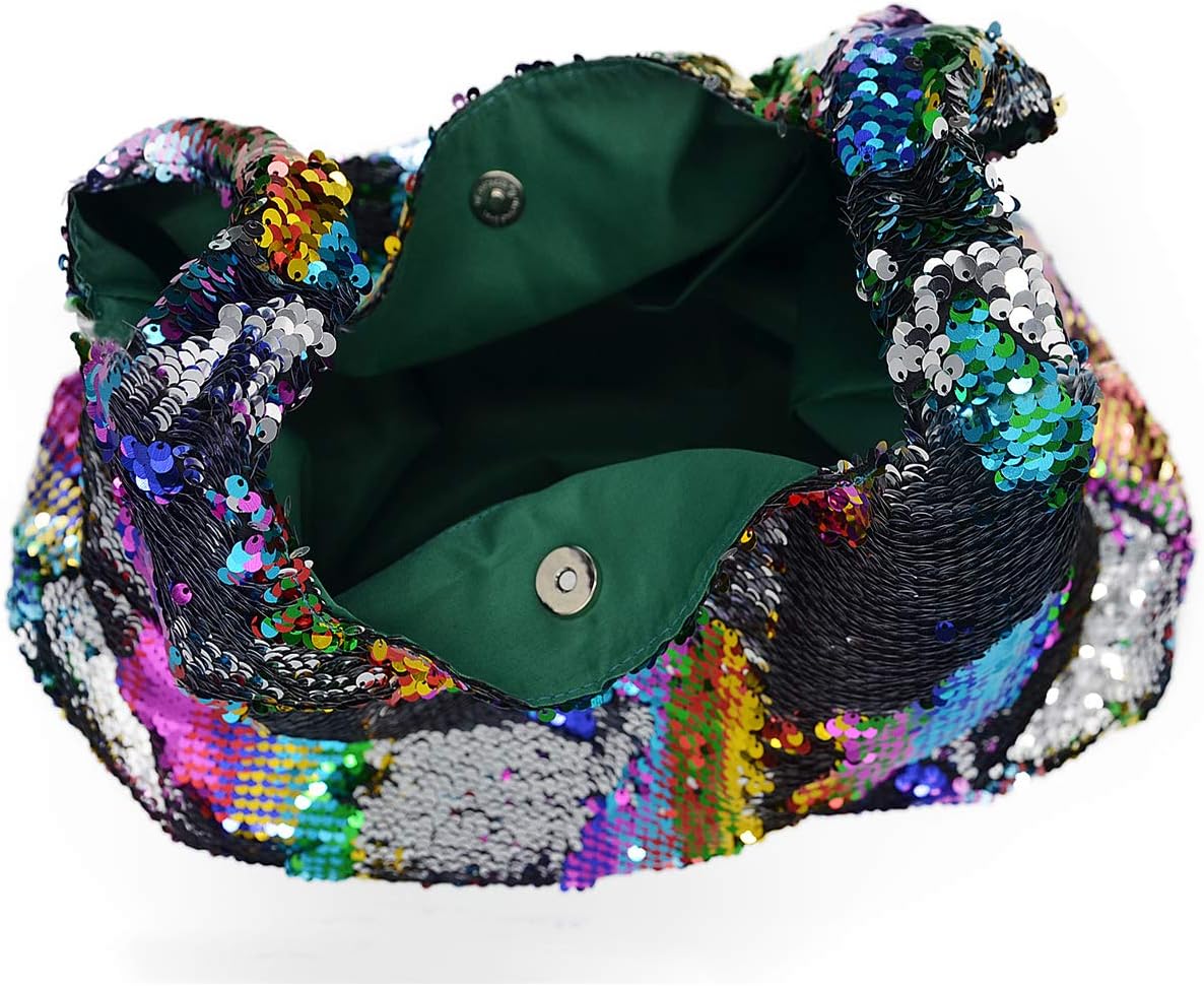 Miuco Rainbow Sequins Totes Colorful Reversible Sparkling Shoulder Bags - Image 4