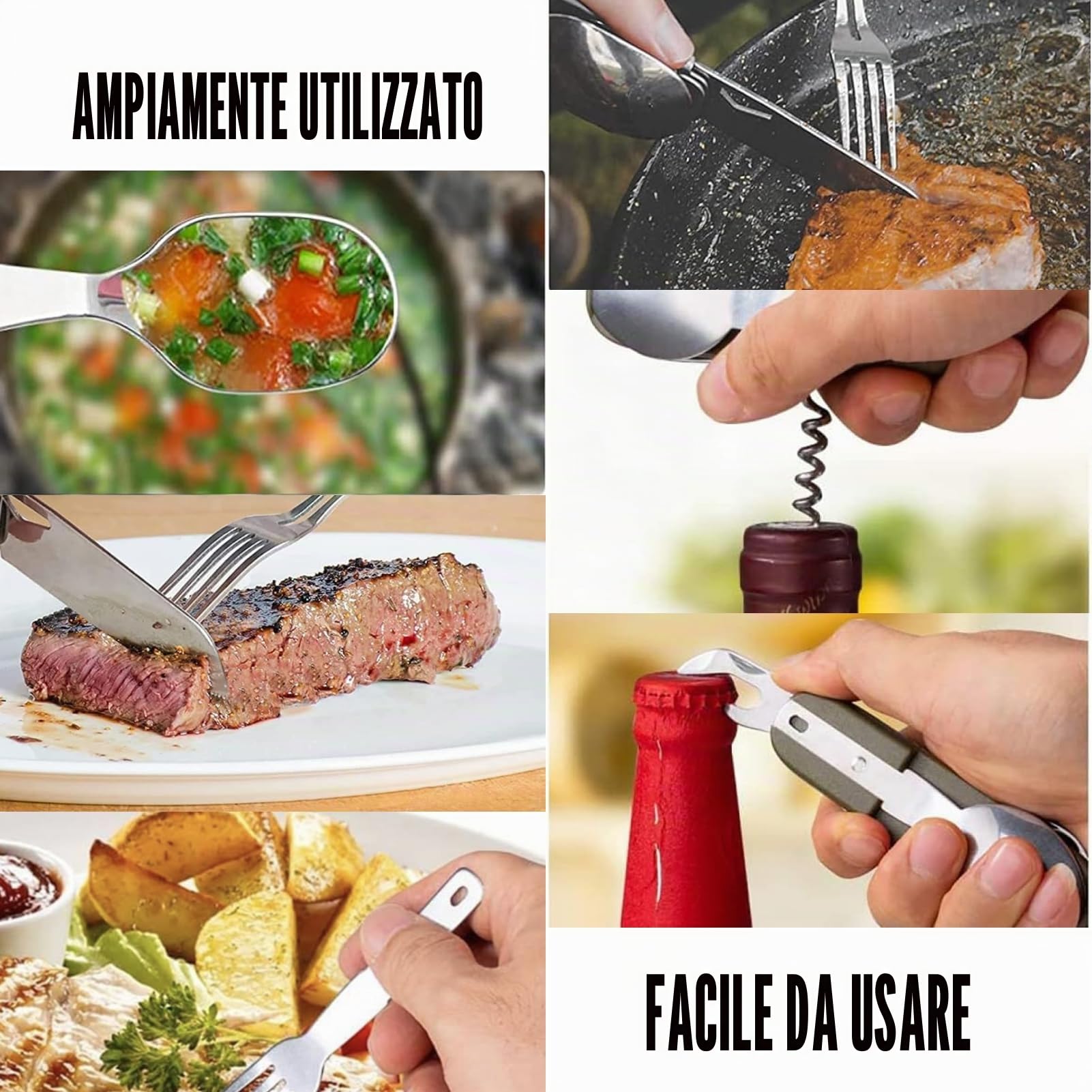 Set di posate pieghevoli 5 in 1, ideale per campeggio e pic-nic