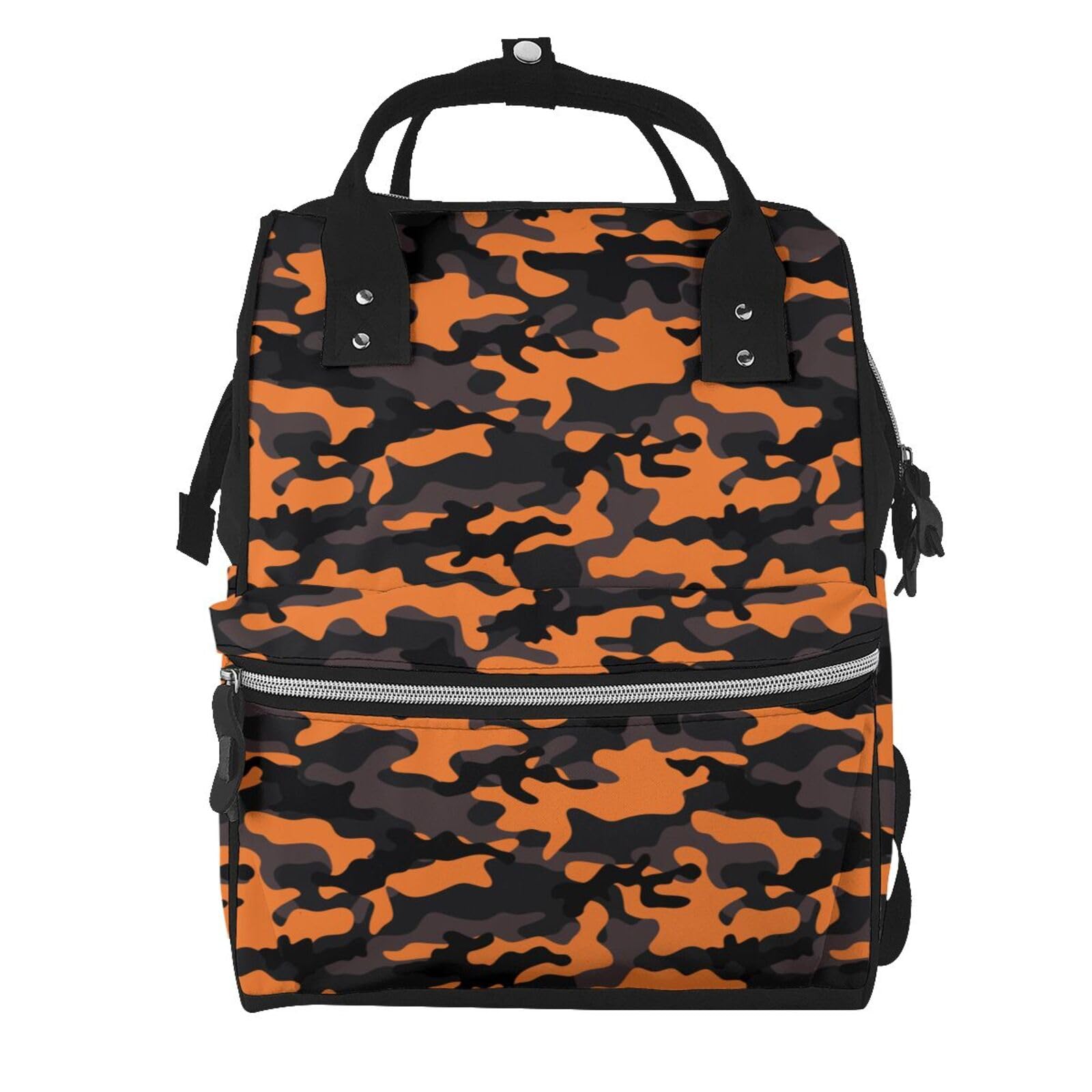 Baby Doll Diaper Bag Backpack - Orange Black Camouflage Print Mommy Bag, Tactical Infant Baby Backpack, Travel Fashion Hiking Toddler Tote Nursing Nappy Bags for Dad Mom Women Men