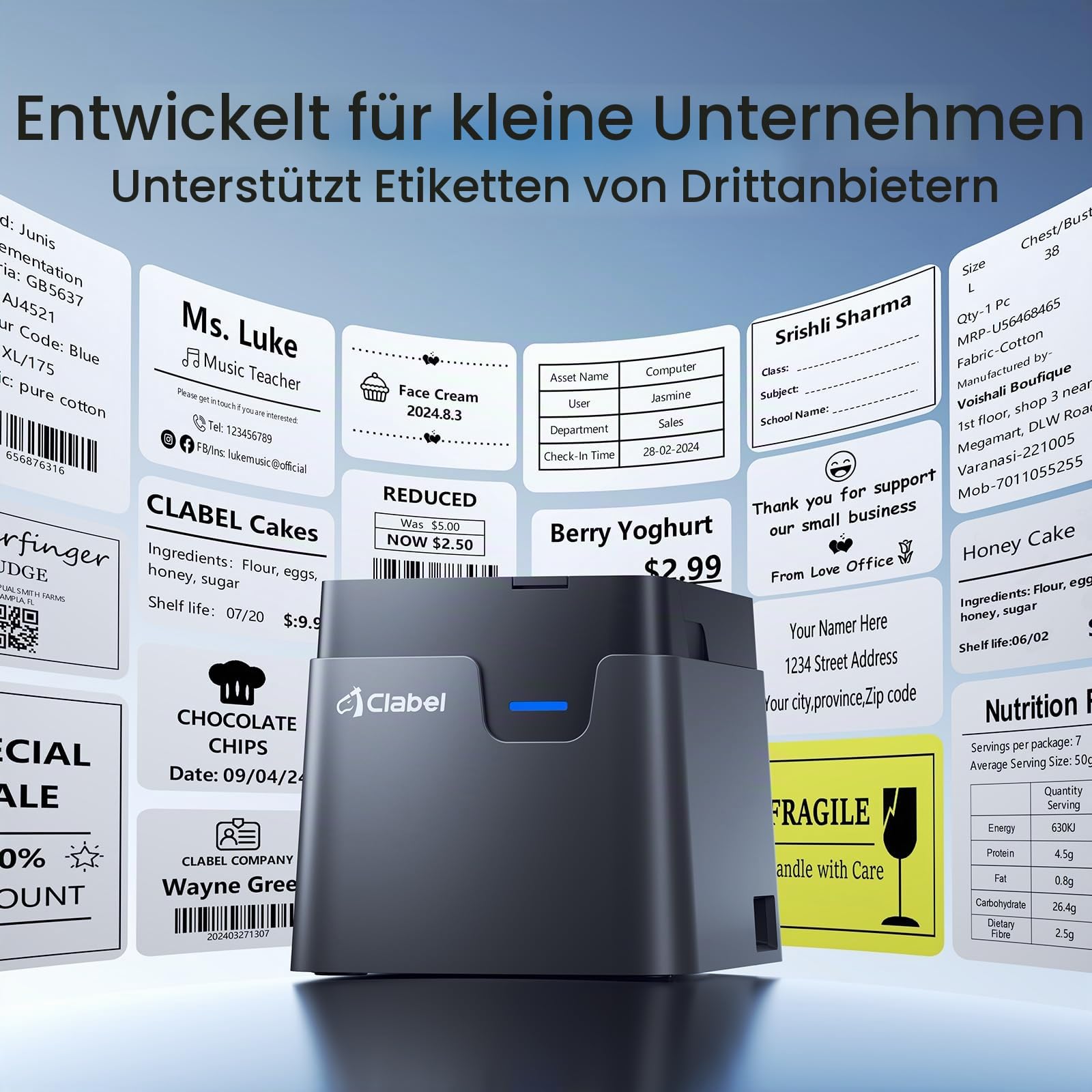 CLABEL 221D Etikettendrucker Bluetooth Barcode & Preisetiketten 50mm