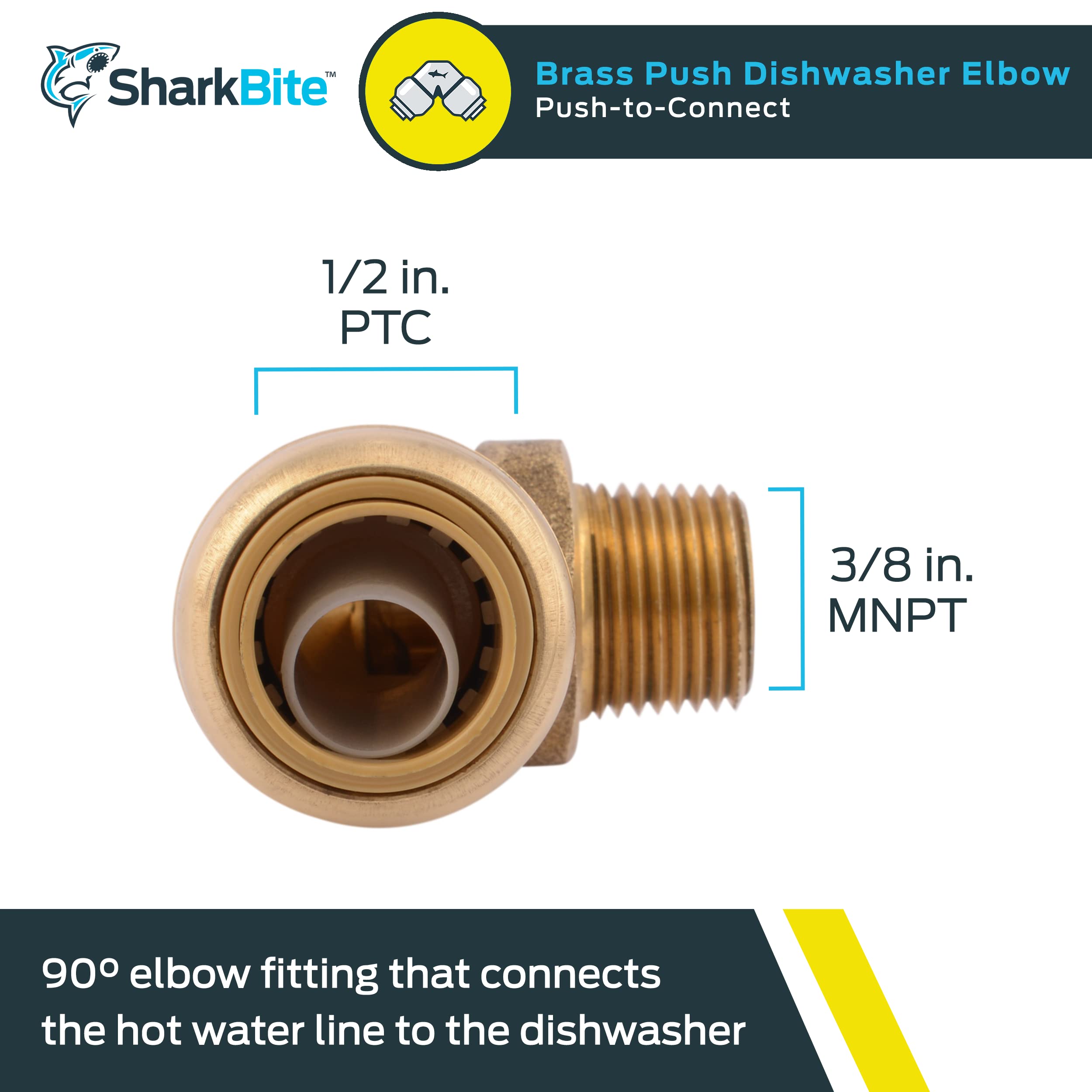 SharkBite U281LFA Dishwasher Elbow, 1/2-Inch by 3/8-Inch, Copper, 1/2-Inch x 3/8-Inch - Image 2