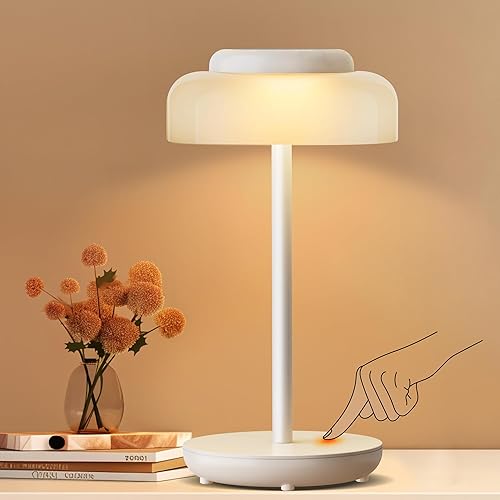 QiMH Lámpara de mesa LED que funciona con pilas, lámpara inalámbrica recargable de 5000 mAh, control táctil regulable continuo, pequeña luz nocturna