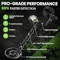 Vista 4 de DR.ÖTEK Detector de metales para adultos, impermeable, kit de detector de oro profesional con mayor precisión, bobina IP68 de 10 pulgadas, 5 modos