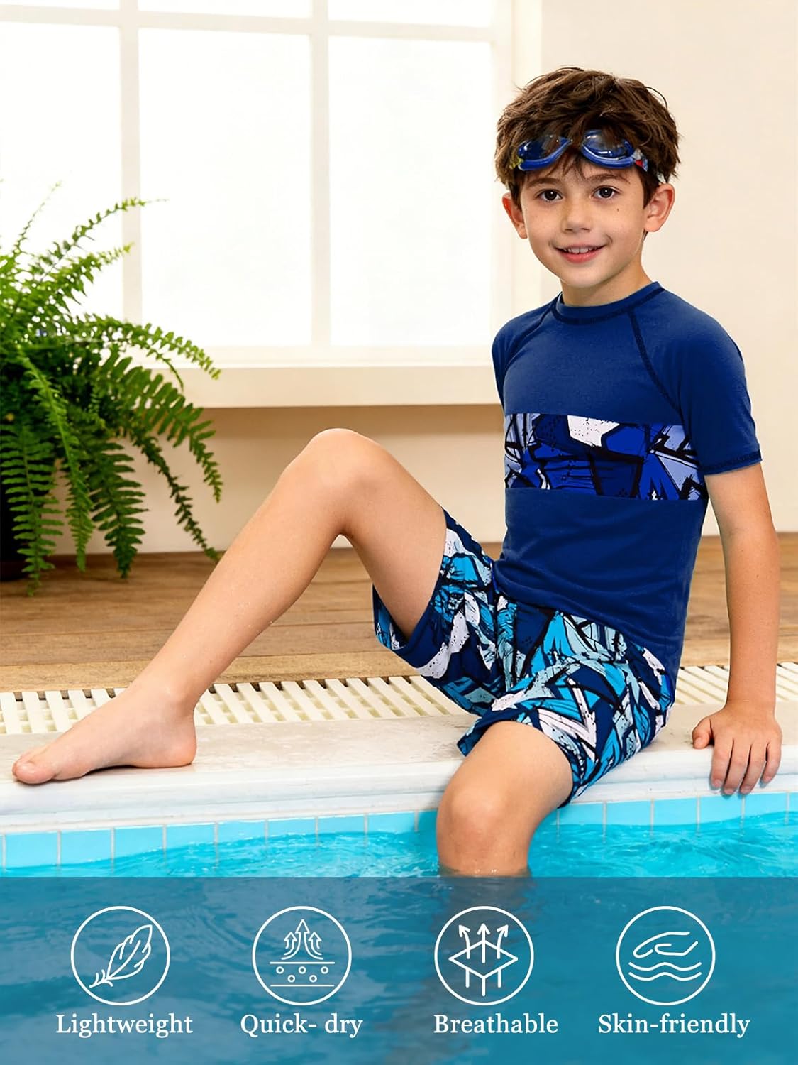 Boys Rash Guard Swimsuit Kids Bathing Suit Swim Trunk with Shirt 2 Piece Set for 7-14 - Image 5