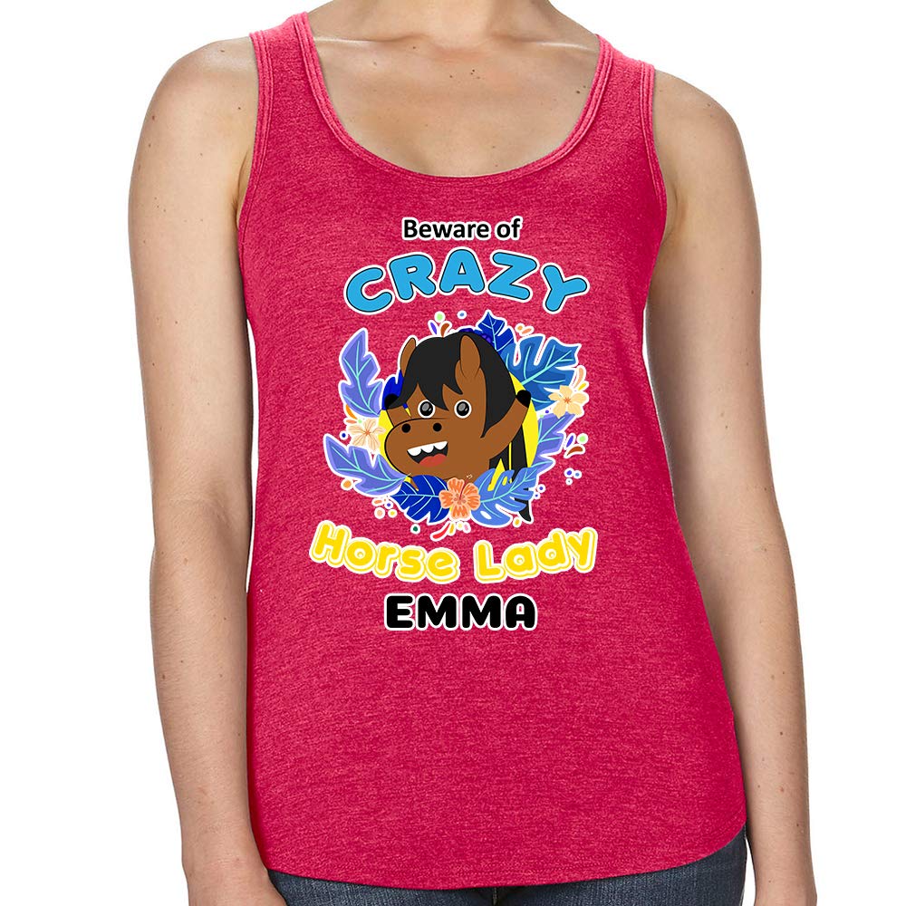 Getagift Women's Heather Red Personalised Beware Of Crazy Horse Lady Themed Vest Tri-Blend Racer Back Tank Top. (, L)