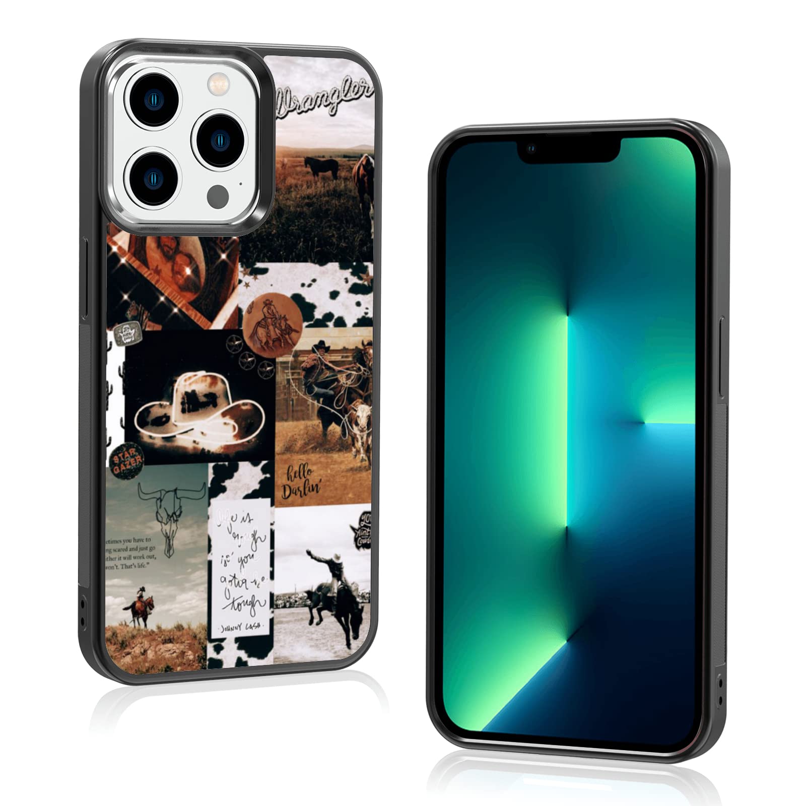 Cool Cowboy Cowgirl Horse Phone Case, Hippie Western Phone 13 Pro Case, Non-Slip Design and Shock Absorption, Soft Silica Gel Frame Support Country