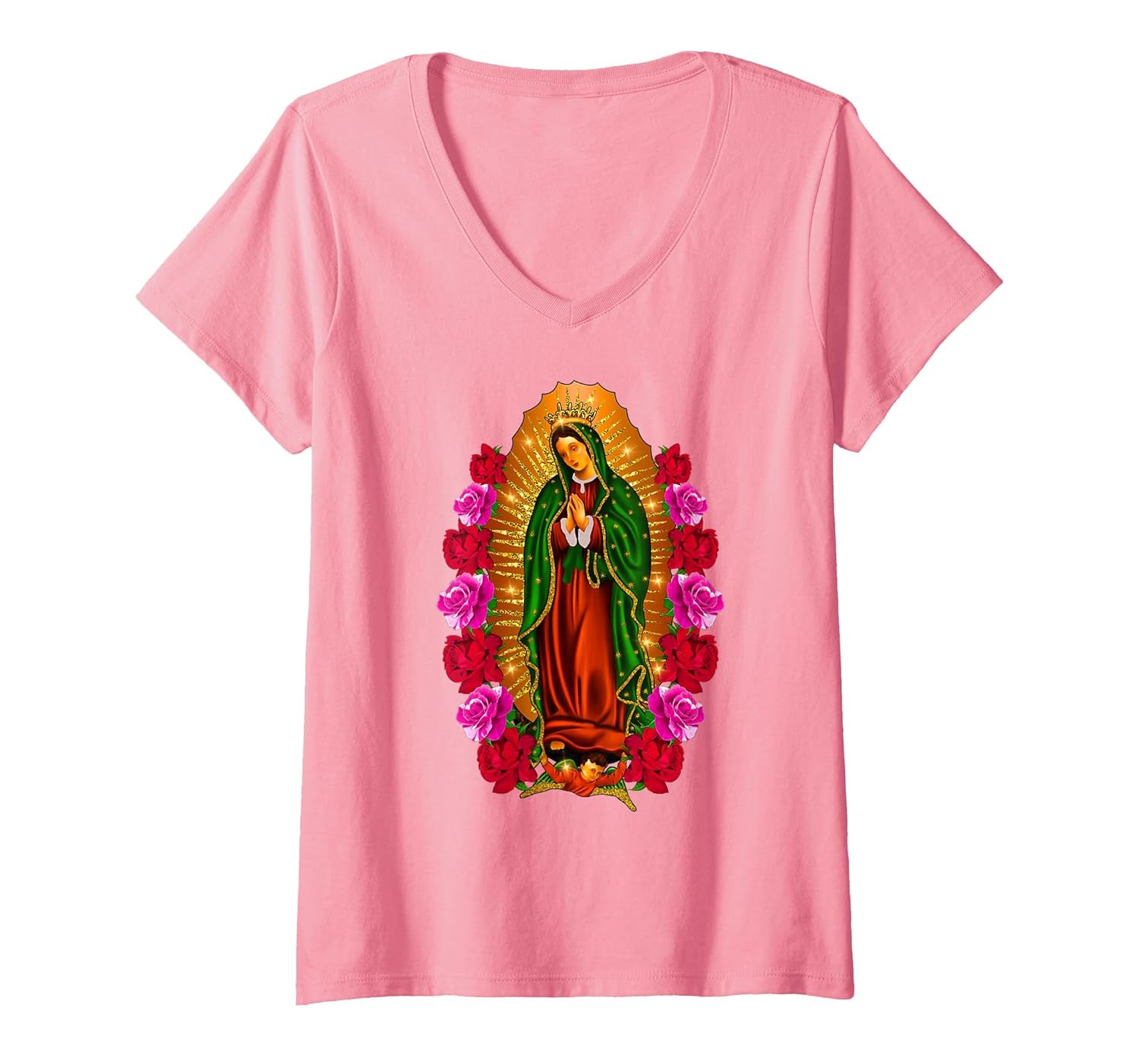Women's Our Lady Virgen De Guadalupe Saint Virgin Mary V-Neck T-Shirt