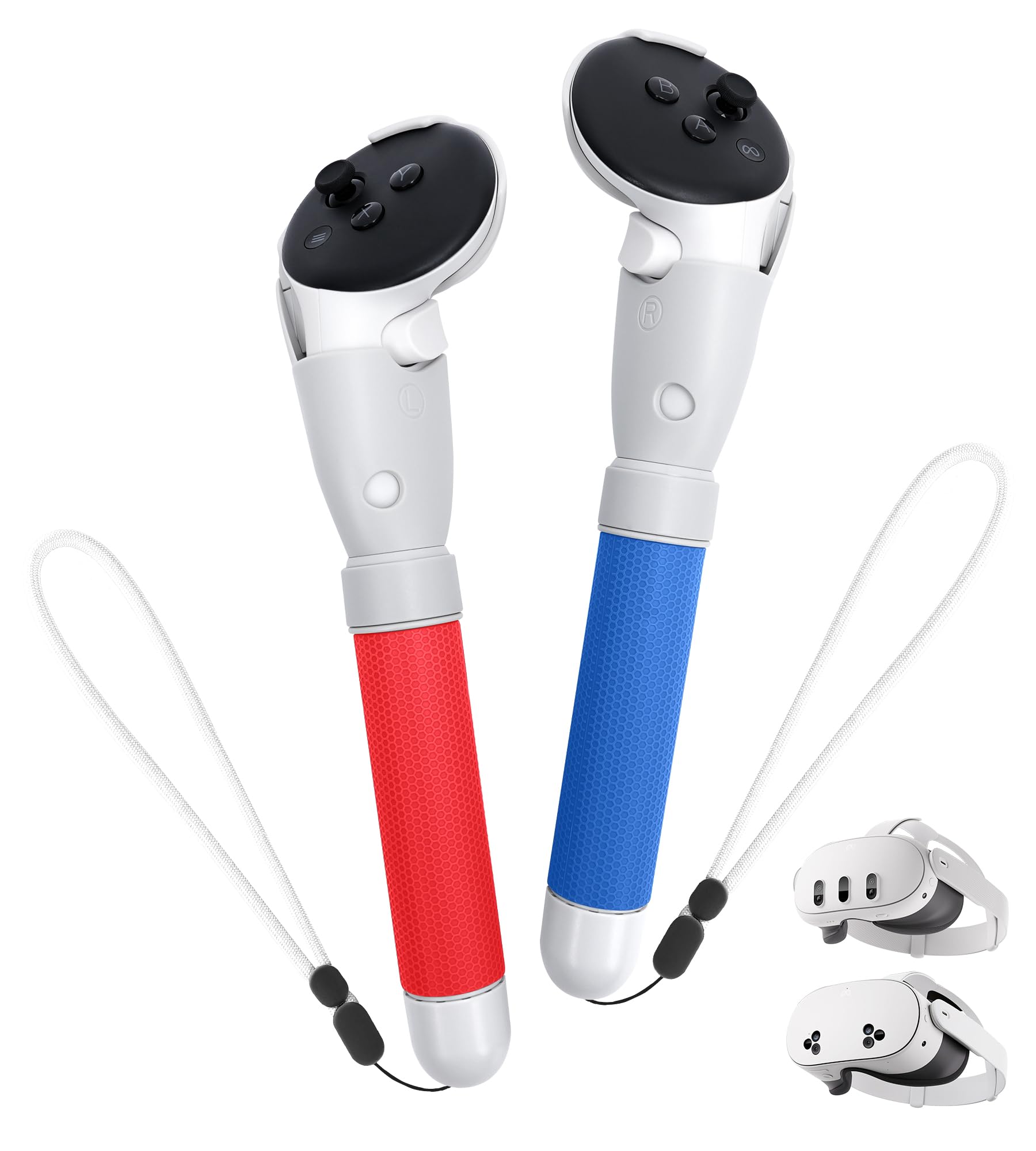 TRANSNOVO Griffaufsätze Kompatibel mit Meta Quest 3S/Quest 3/Oculus 3 Controller Zubehör, VR Gorilla Tag Long Arms Sticks, Beat Saber Handles, Verlängerungsgriffe für VR-Spiele (Rot und Blau)