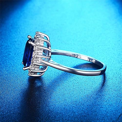 Miniatura 3 de FZO Princess Diana Kate Middleton Class Gemstone Birthstone Sapphire Red Halo AAA Cubic Zirconia Statement Engagement Rings for Women, Anniversary
