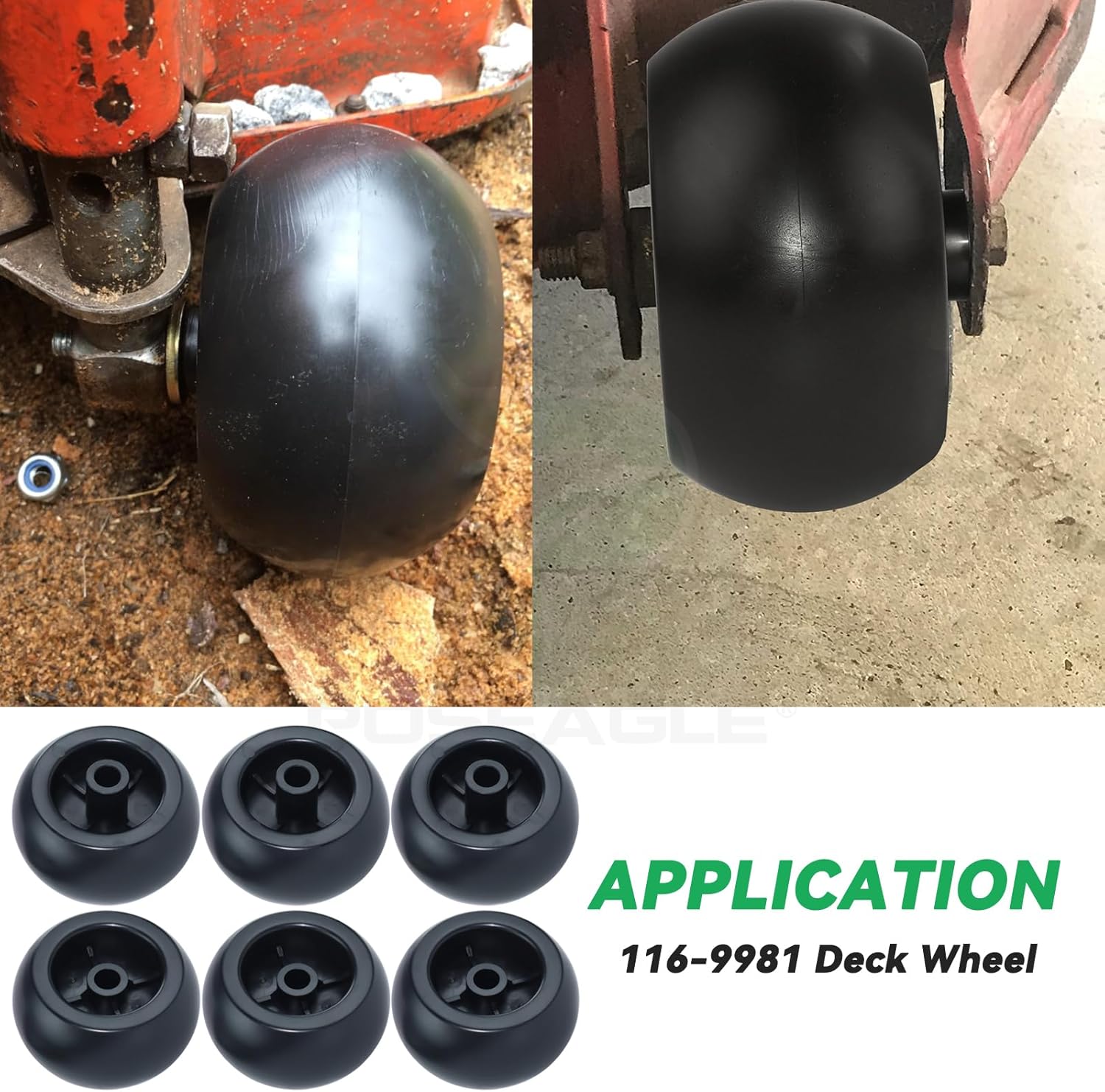 6 Pack 116-9981 Deck Wheels Replace 103-3168, 103-4051, 103-5364, 103-7263, 103-7363, 109-2098, 109-9011 for eXmark Lazer Z E-Series, Lazer Z S-Series, Pioneer S-Series Mowers