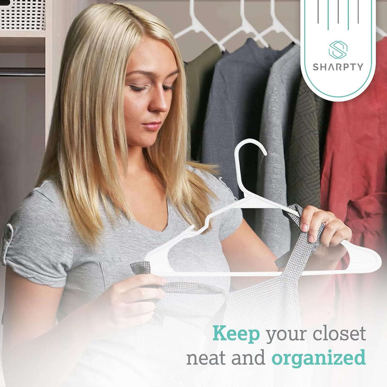 Sharpty Plastic Hangers Clothes Hangers for Clothing, Closet, Coats & Shirts - Notched, Durable, Space Saving - for Everyday Standard Use, Room Essentials & Basics - 50 Pack - White