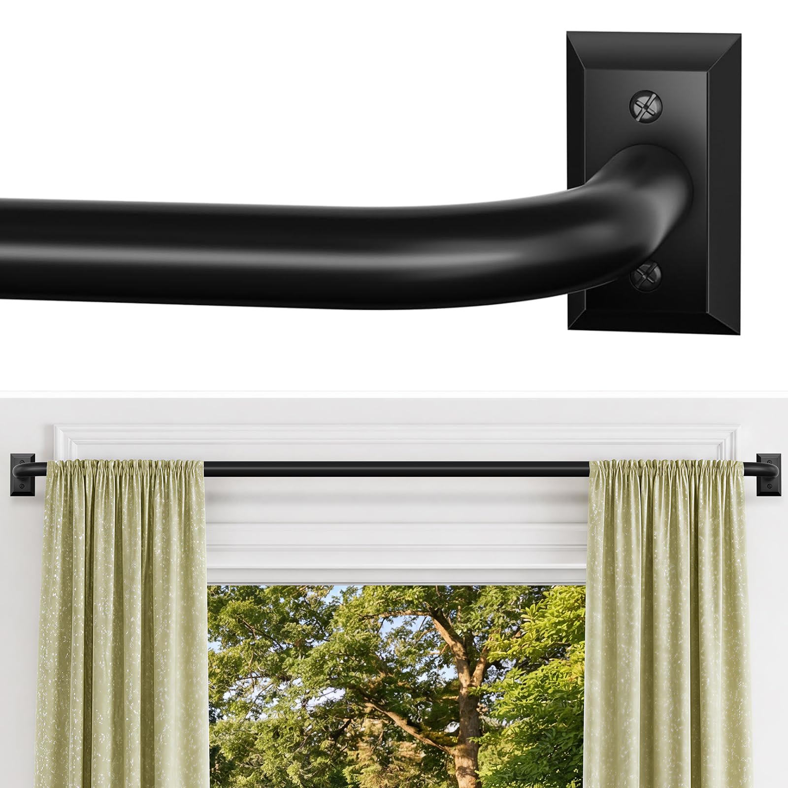 Photo 1 of ZYRW Black Curtain Rods, Room Darkening Rod for Windows 48 to 90 Inches(4-7.5Ft), Wrap Around Curtain Rods, Heavy Duty Blackout Drapery,Modern Decorative Window Treatment Rod, Matte Black