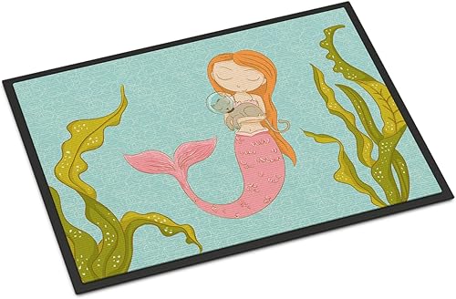 Caroline's Treasures BB8540JMAT - Felpudo subacuático con diseño de sirena y gato, 24 x 36 pulgadas, para interiores y exteriores, para entrada