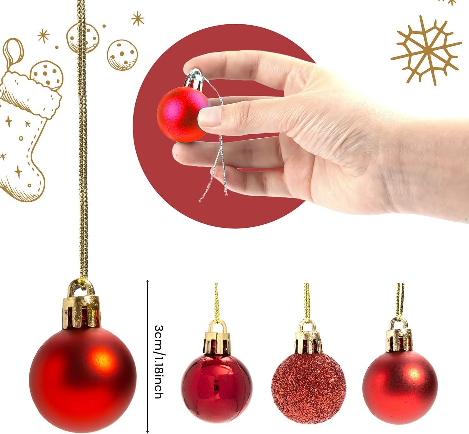 Premier 24 Pack Multi Finish Baubles - Kerstballen, Kerstversiering, Kerstboom Decoraties - Glitter & Glanzend