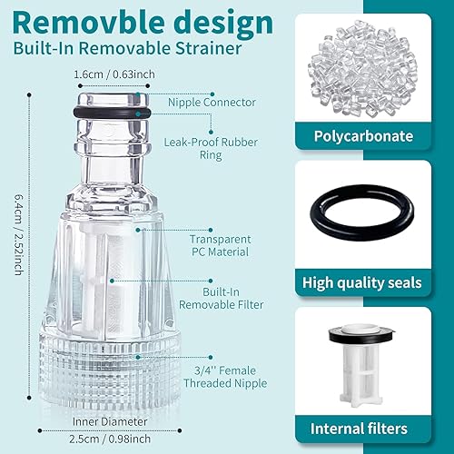 Miniatura 2 de Adaptador de manguera de jardín para lavadora a presión, 5 piezas, herramienta de reemplazo de filtro de entrada de agua de plástico transparente de