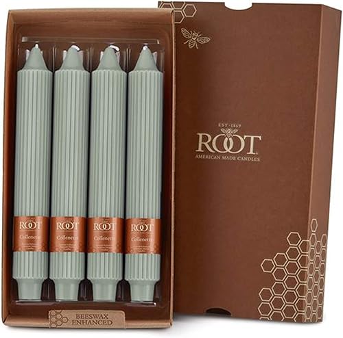 Miniatura 1 de Root Candles 4 velas de cena sin perfume, mezcla de cera de abeja sin goteo, velas de cena de colenette griega, 9 pulgadas, verde salvia