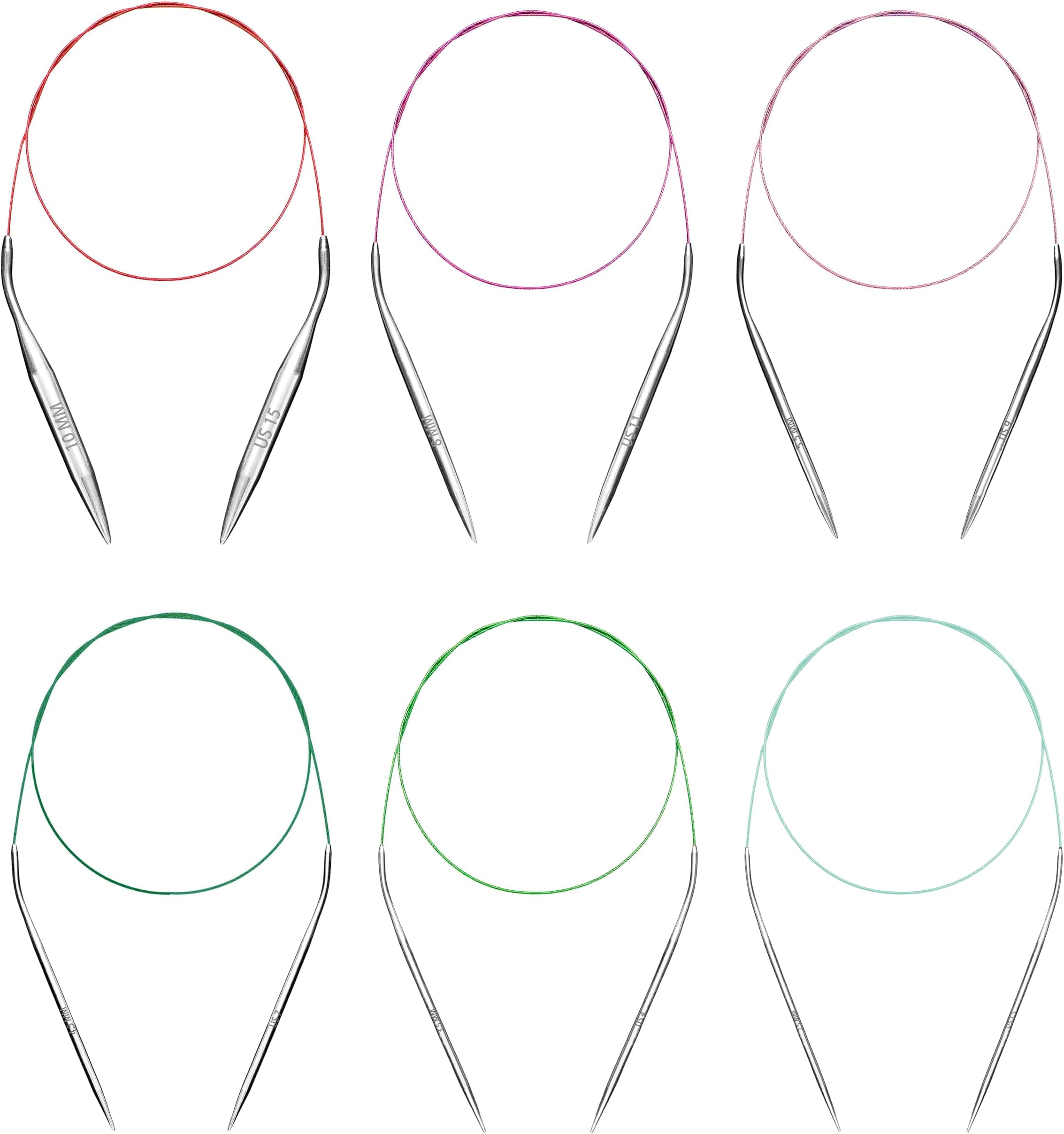 Circular Knitting Needles Set Round Needle Metal Magic Loop 40 Inch Size 15 11 9 7 4 1.5 100 cm