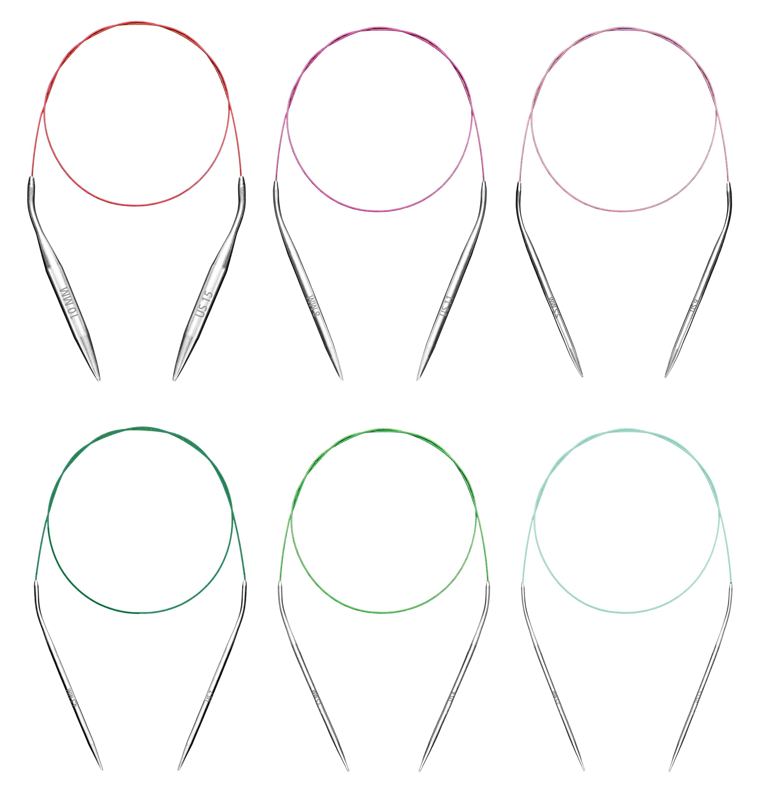 Circular Knitting Needles Set Round Needle Metal Magic Loop 40 Inch Size 15 11 9 7 4 1.5