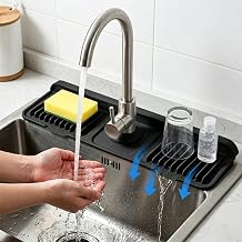 Black Silicone Faucet Mat for Kitchen Sink   Self-Draining Splash Guard, Foldable Sink Mat for Kitchen & Bathroom, High-Grade Silicone Water Splash Protector, 45 14 2.1cm