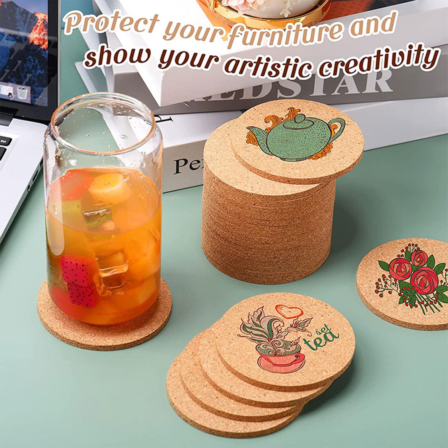 JDCMEI 20 Pièces Dessous De Verre En Liège 10cm - Sous-Verres Ronds Absorbants