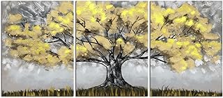 RyounoArt Lienzo de árbol amarillo para pared, pintura gris y amarilla, impresión de árbol de la vida, decoración de pared enmarcada de 12 x 16 pulgadas cada uno