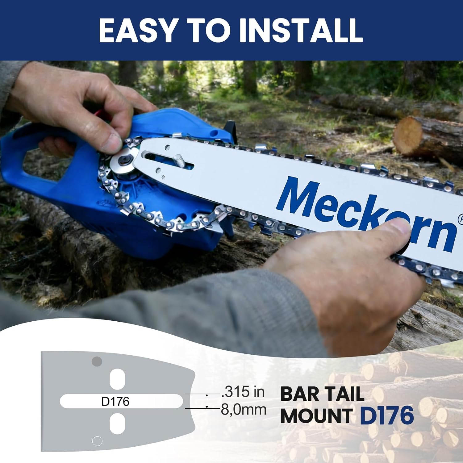 20 Inch Chainsaw Guide Bar and D70 Chain Combo 3/8" Pitch 0.050" Gauge 70 Drive Links Tail Mount D176 Fits Echo CS-590 CS-660 CS-670 CS-680 Replacement Oregon 27850,200PXDD176 (Chain*2+Bar*1)