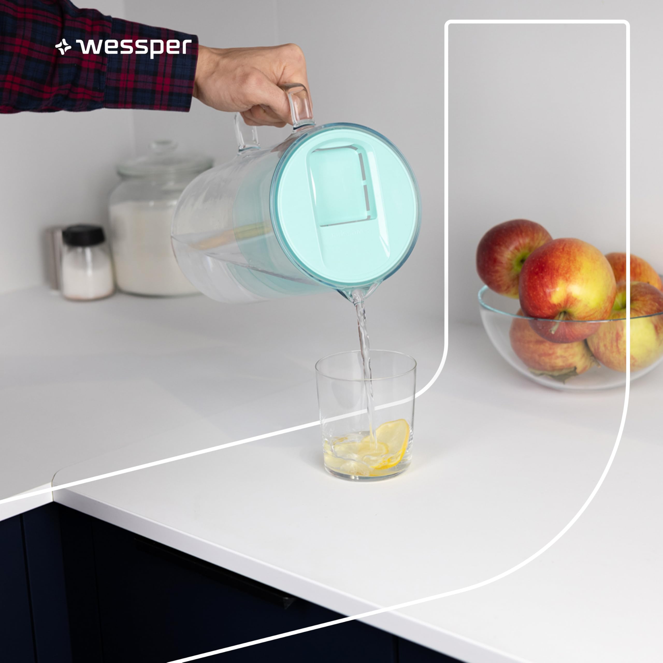 Wessper Jarra Filtradora, 3 Litros, set Agua Cristal y 10 Filtro de Agua, Compatible con Brita Maxtra, Jarra Filtrante de Agua con Filtro de Carbón Activado - Menta