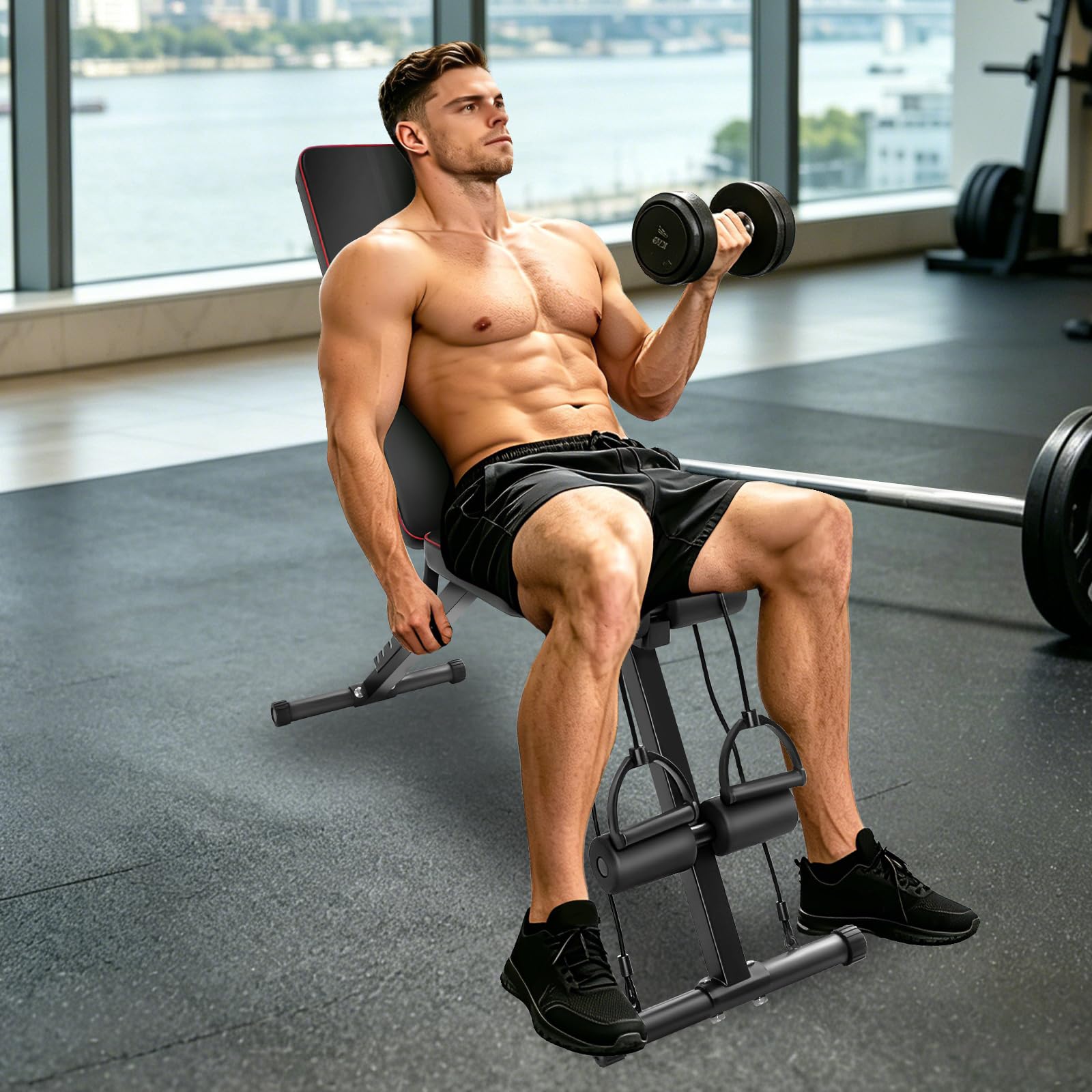 Banc de musculation Réglable pour Salle de Sport à Domicile, Certifié pour une Charge Maximale de 200 kg, Pré-assemblé à 98%, Banc Musculation Pliable avec 7 Positions