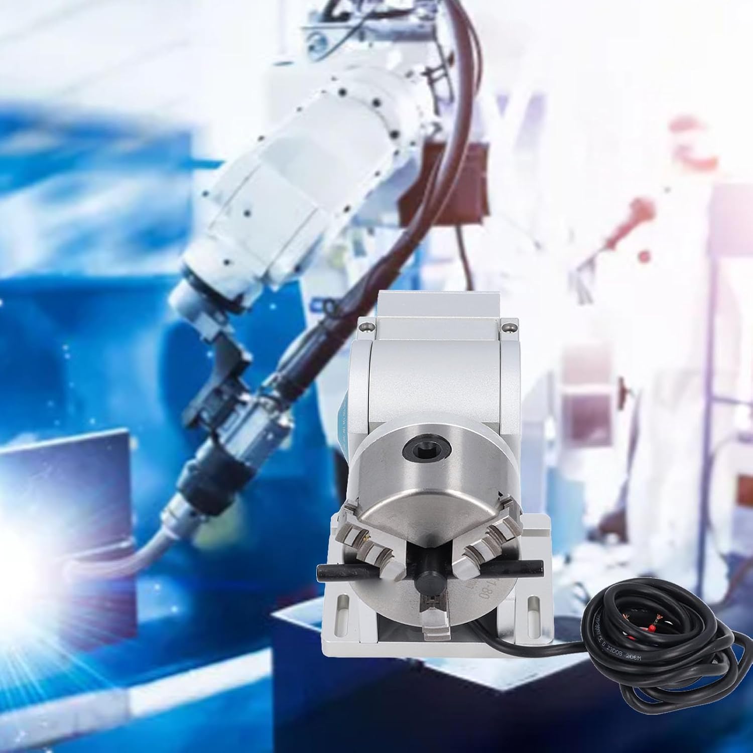 80mm Chuck Rotating Shaft CNC Milling Machine Driving Head Universal Rotating Fixture DC24V High Precision Durable Stainless Steel Aluminum Alloy for CNC Engraving Cutting Marking