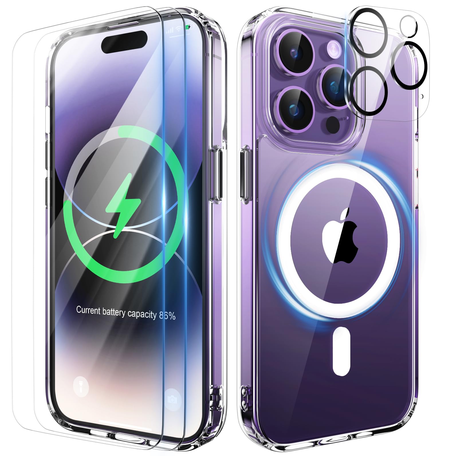 ORETECH für iPhone 14 Pro Max Hülle 6,7 Zoll mit 2 Schutzfolie und 1 Kameraschutz, Kompatibel mit Mag-Safe, Stoßfest Kratzfeste Transparent Magnetisch Handyhülle für iPhone 14 Pro Max,Durchsichtig