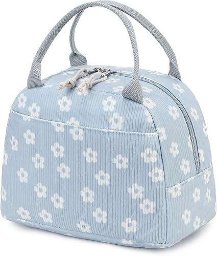 Vista 31 de Bluboon Bolsa de almuerzo para mujer, bonita bolsa de almuerzo de pana con correa para el hombro, reutilizable, aislada, gran capacidad