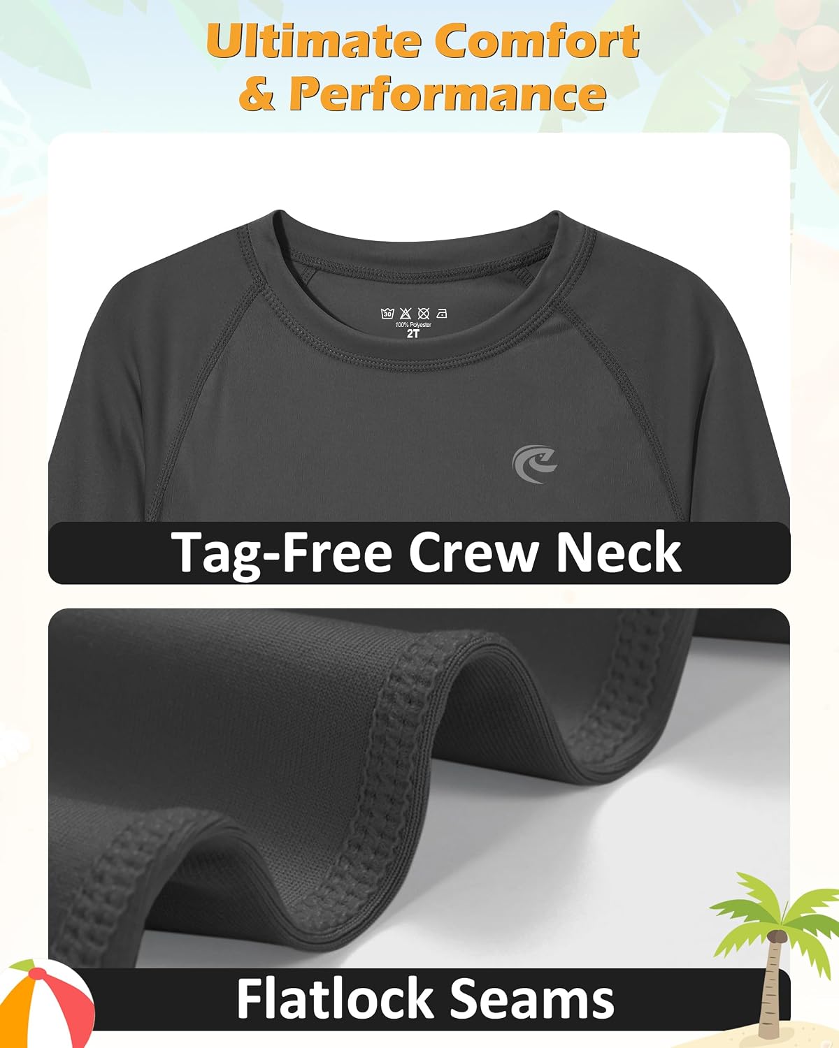 Boys UPF 50+ Swim Shirt Long Sleeve, 1 or 2 Pack UV Sun Protection Rash Guard, Youth Kids SPF Water Shirts for Beach Surf thumbnail