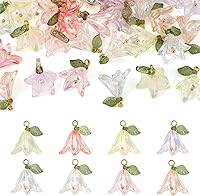 Cheriswelry 32pcs Acrylic Lily Flower Pendants with Pearl Beads, 20mm 8 Colors Floral Dangle Charms for DIY Necklace Earring Jewelry Crafts