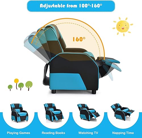 Miniatura 32 de Costzon Silla reclinable para niños, silla reclinable para juegos con reposapiés, reposacabezas y soporte lumbar, silla ergonómica de cuero para