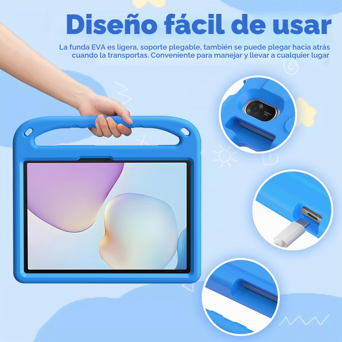 Funda para Huawei MatePad 11.5 2025/ MatePad 11.5 S 2024, Eva Ligera a Prueba de Golpes con asa Infantil y Correa para el Hombro, Azul