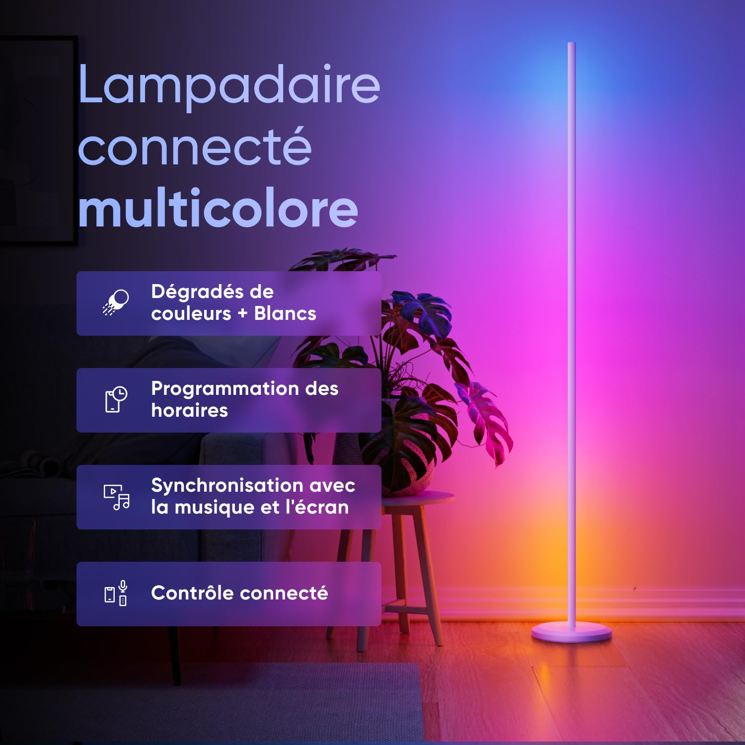 Nanoleaf RGBICW Lampadaire sur Pied Salon, Lampadaire LED Blanc
