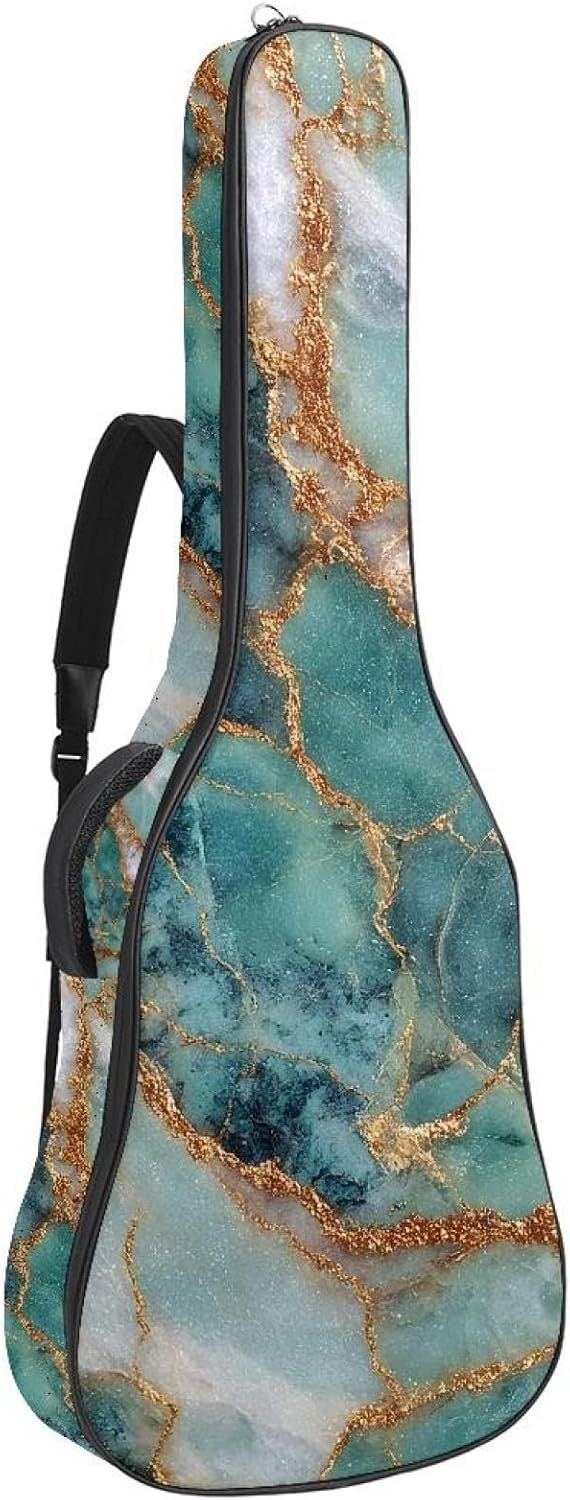 Acoustic Guitar Gig Bag 10mm Thick Padding, Soft Waterproof Guitar Case with Adjustable Backpack Straps for 40-42 Inch Guitar, Green marble texture seamless glitter pattern