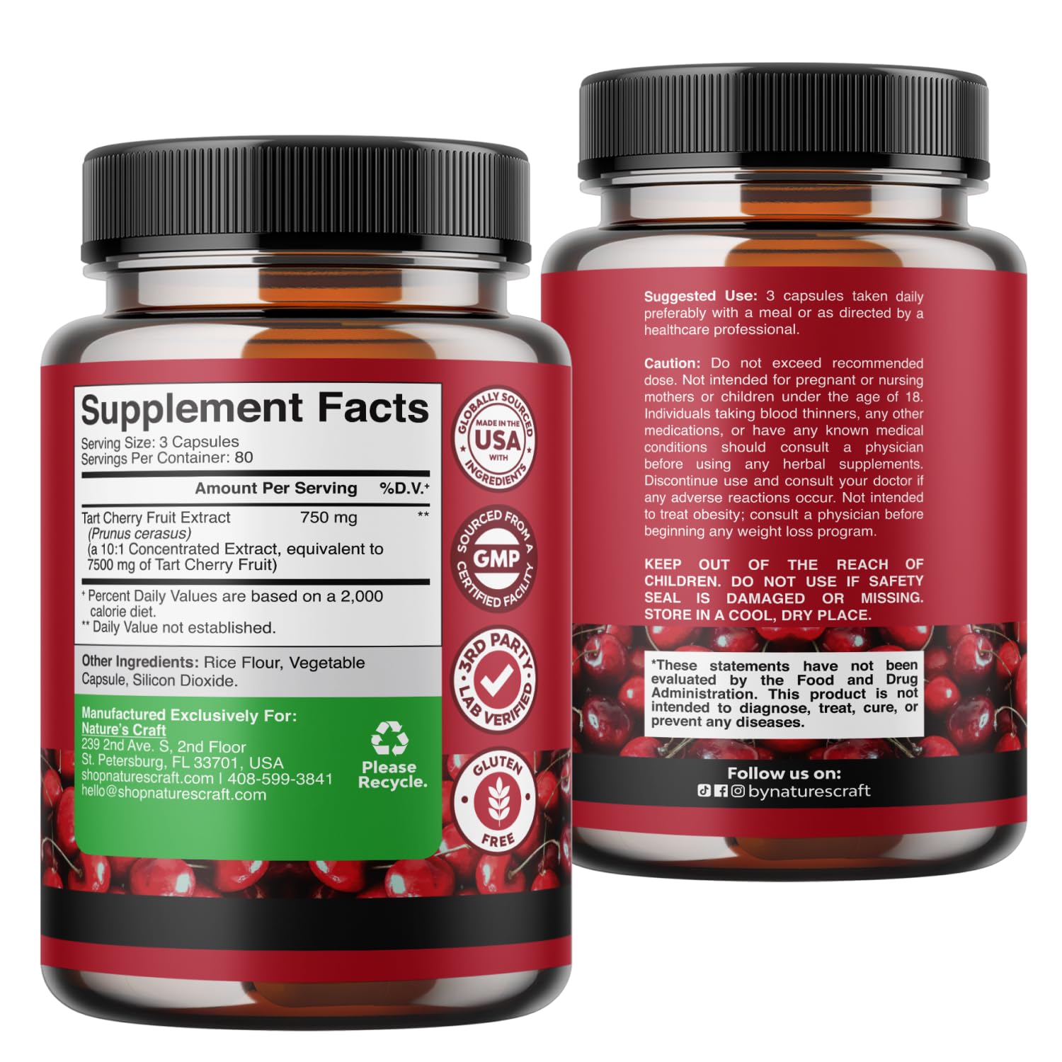 Natures Craft Extra Strength Tart Cherry Capsules - Tart Cherry Extract Capsules for Uric Acid Cleanse for Kidney Support - Fruit Extract Supplement for Urinary Tract Health & Joint Support - 240 Ct — Amazon image 8
