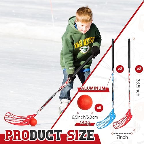 Miniatura 2 de Juego de 12 piezas de 6 bolas de floorball elemental de 37.4 pulgadas y pelota de floorball para niños y adolescentes, pelota de floorball para