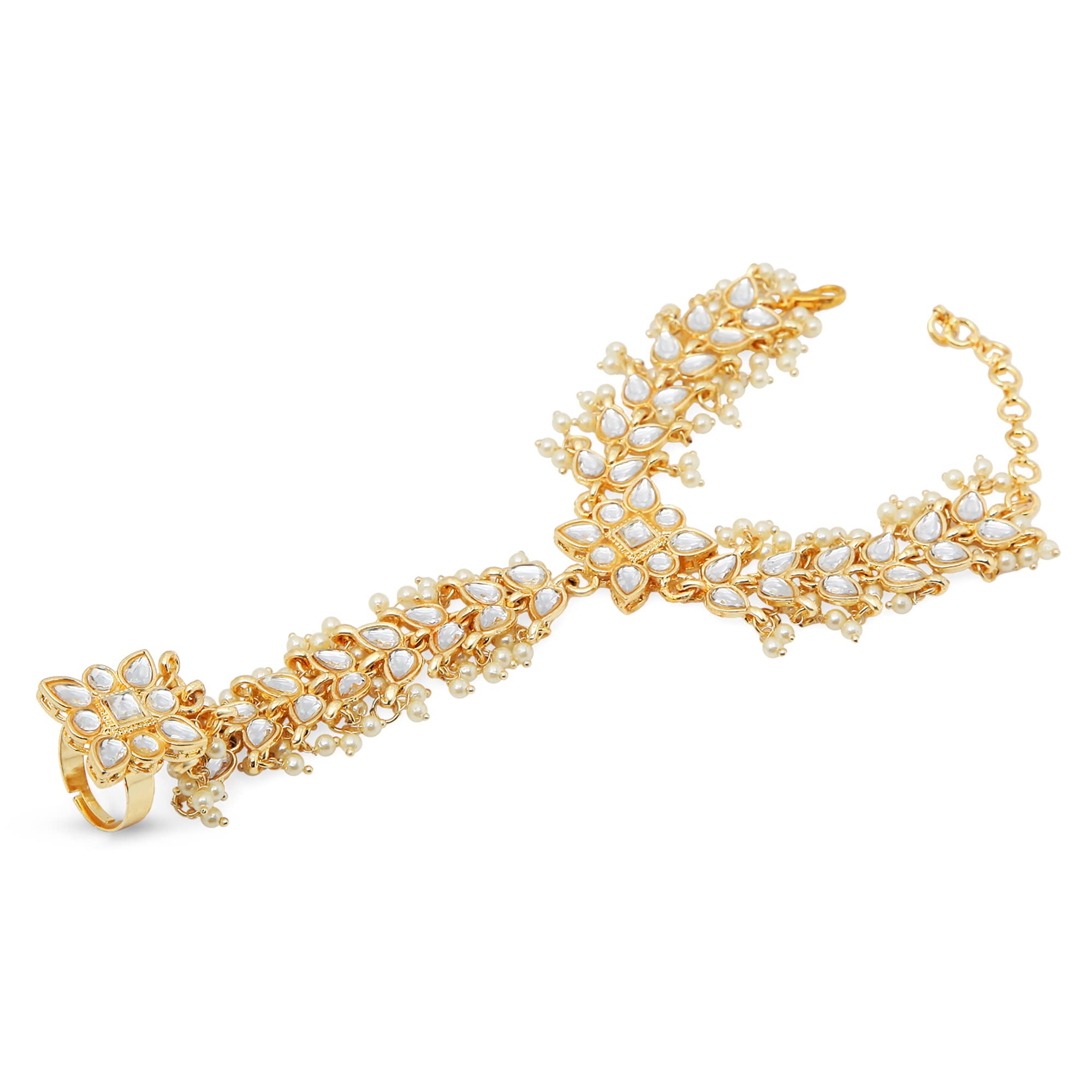 I Jewels Traditional 18k Gold Plated Embellish With Kundan & Pearl Adjustable Haath Phool/Panja Bracelet for Women (PIJ027W) (Pack of 1) (B09MQPPSH6) Amazon Price History, Amazon Price Tracker