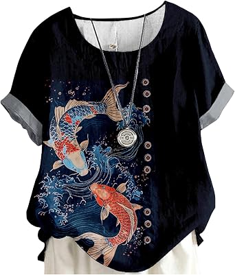 MARSVOVO Womens Tunic Tops Dressy Casual Blouses Novelty Print Outfits Decorative Buttons Plus Size Short Sleeve Shirts
