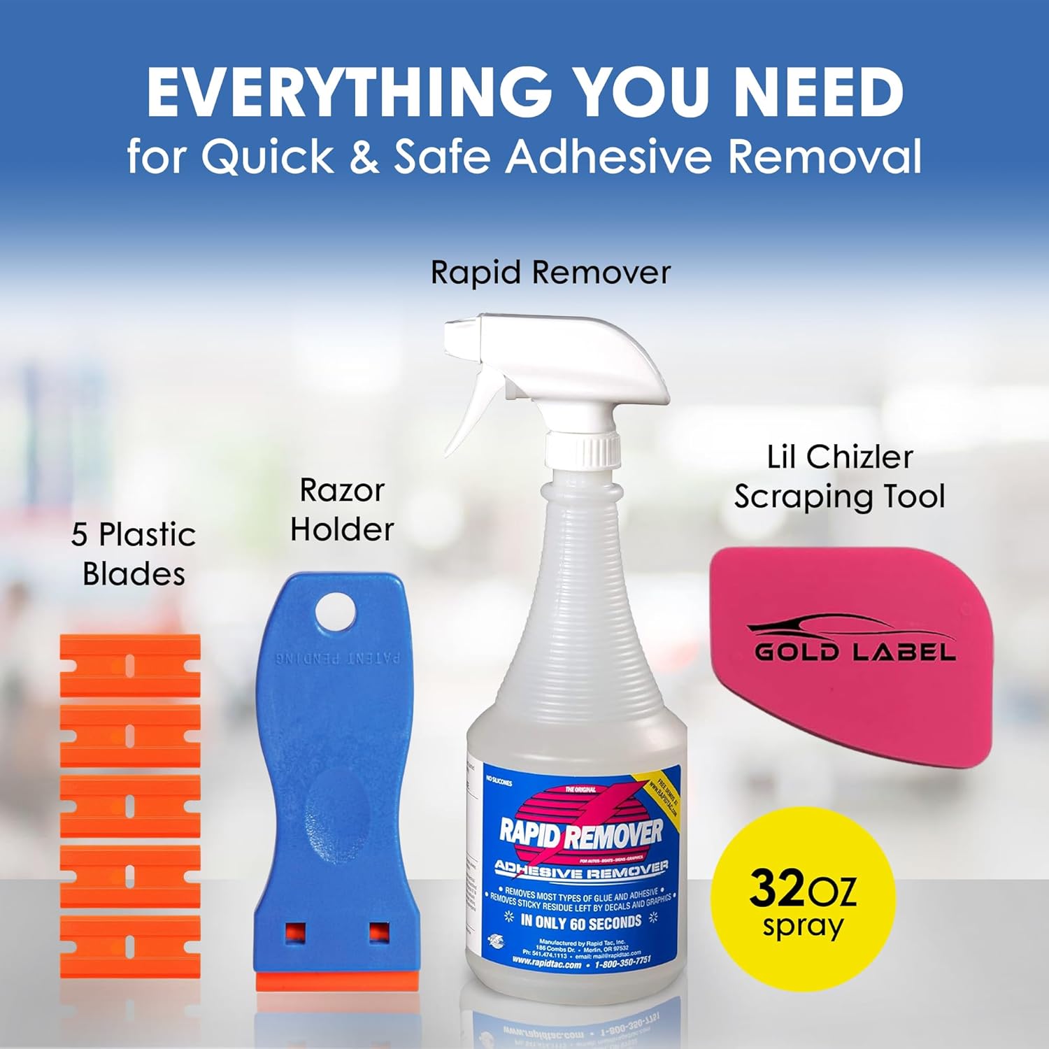 RapidTac Rapid Remover Adhesive Remover Kit with Lil Chizler and Plastic (32oz. Kit)