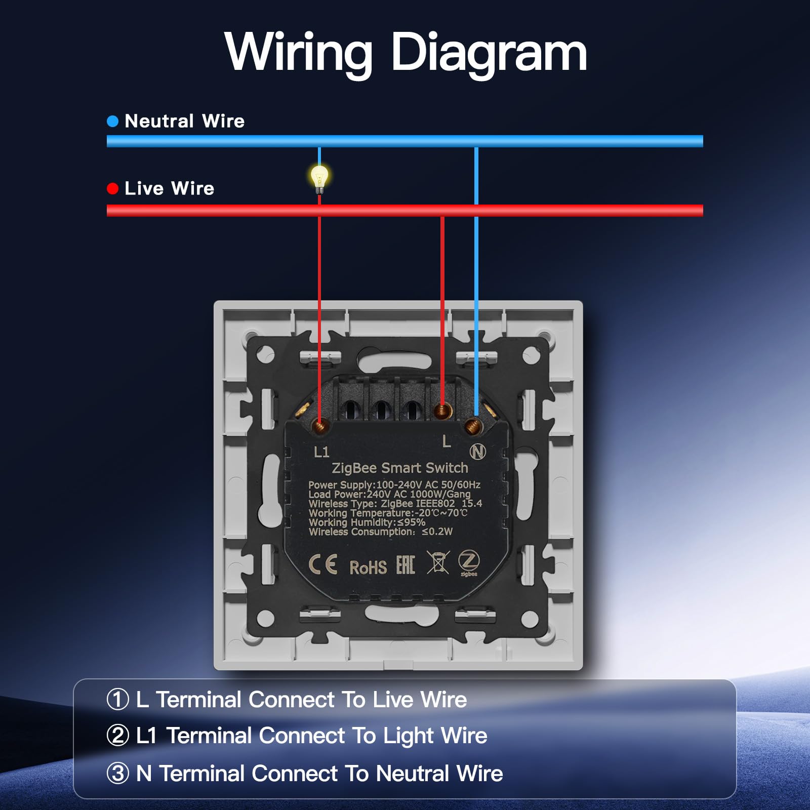 BSEED Smart Zigbee Interruptor 1 Gang 1 Vía Compatible con Alexa y Google Home,Smart Interruptor Marco de PC con Función de Temporizador(Requiere Gateway Hub y Cable Neutro),Blanco