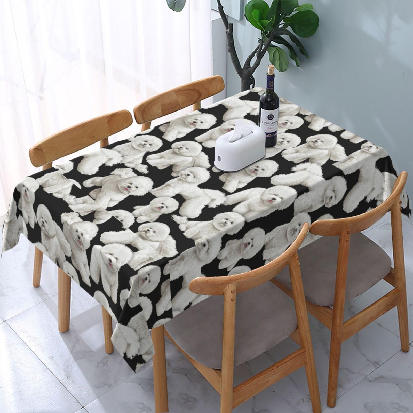 Poadnly Bichon Frise Dog Pattern, Tablecloth Waterproof Dust-Proof Tabletop Wrinkle Resistant Table Cover - 137 x 183 cm