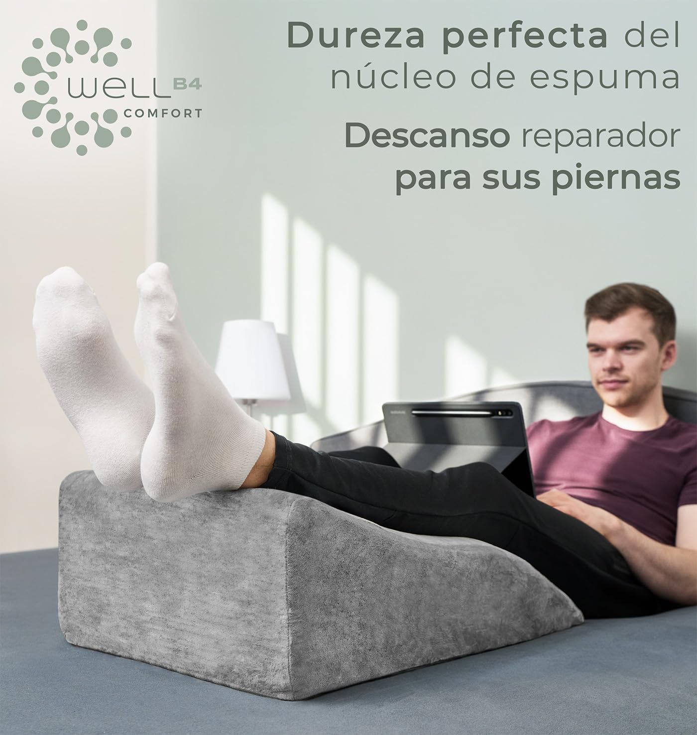 Well B4 Almohada para piernas con Varices Alto - Cojin reposapiernas, Dolor de Espalda y Rodillas, cuña para piernas Pesadas, Mejora la circulación piernas hinchadas, ergonomico, Transpirable Lavable