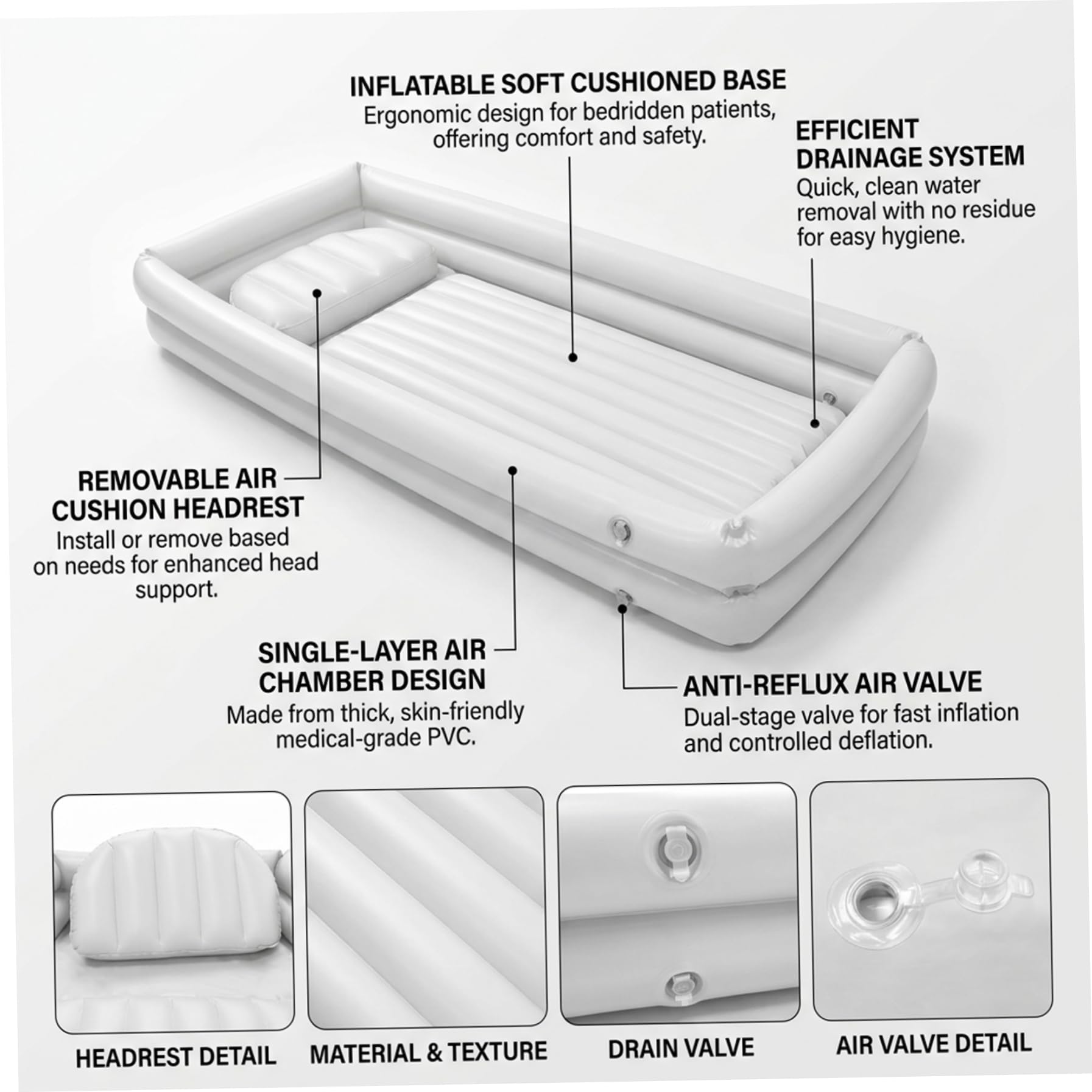 Bañera inflable, estación de lavado de cabello portátil para ducha junto a la cama, cómoda bañera para el cuidado de personas mayores, uso doméstico para adultos y niños, blanco, decoraciones de Été