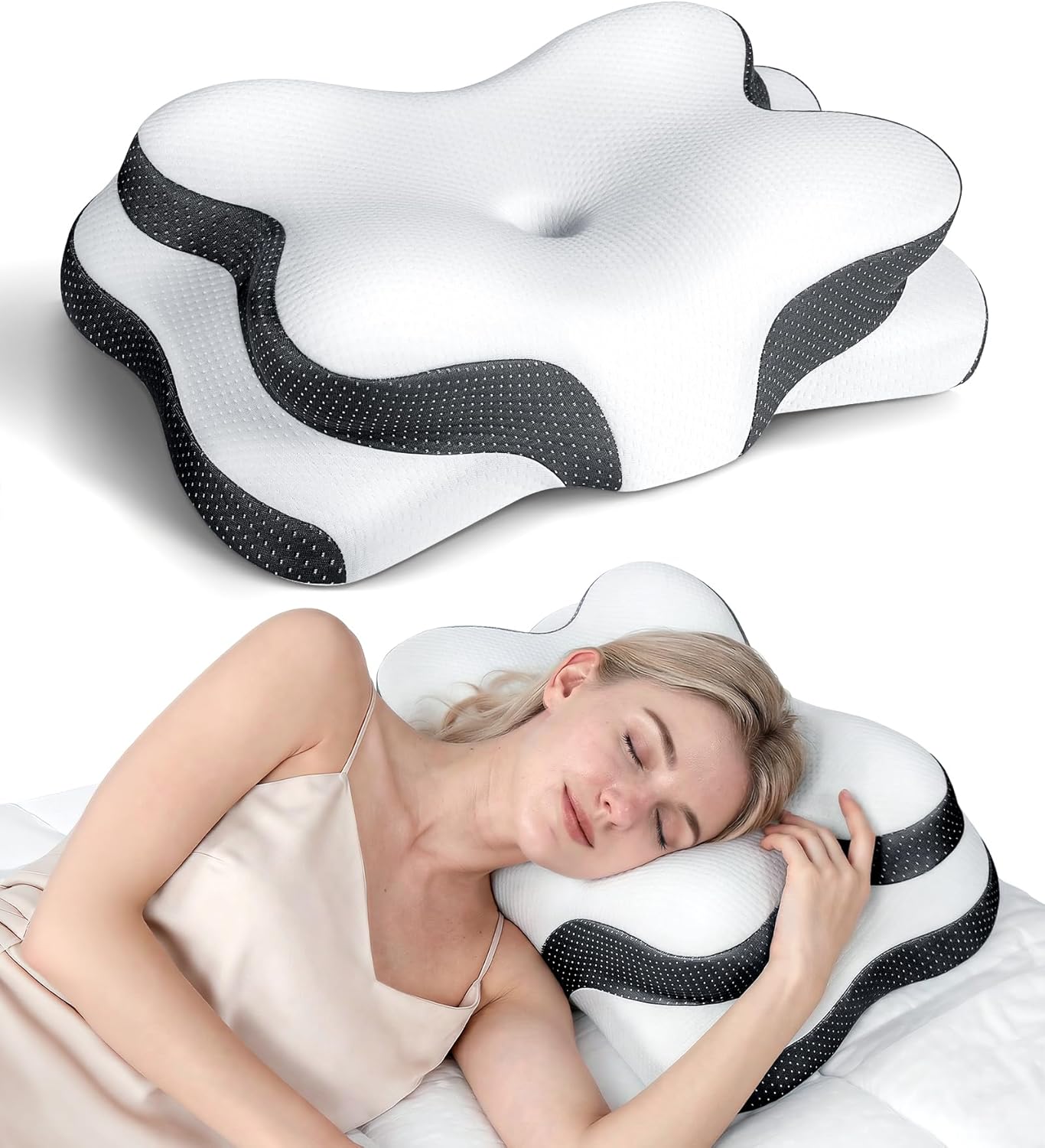 Osteo Sustained Cervical Health Neck Pillow, Contour Zoned Design Ergonomic Pillow for Pain Relief, No-Temperature Affected Memory Foam Pillows, Cooling Pillow Support Side, Back, Stomach Sleeper